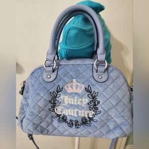 Juicy Couture Blue Quilted Satchel with Chain Strap Adjustable Strap